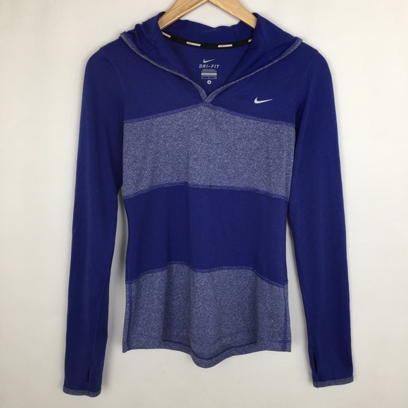Nike Tops - Nike Running Lightweight Hooded Shirt Long Sleeve Blue Strip Women’s Size Small